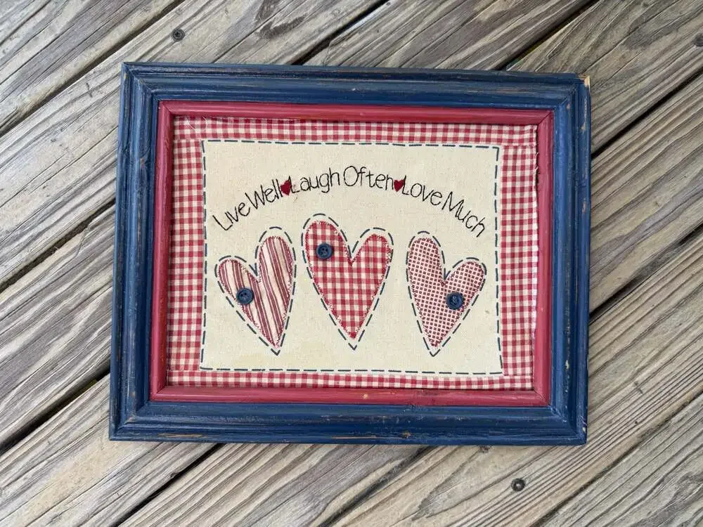 Handcrafted 'Live Well Laugh Often Love Much' Fabric Wall Art with Heart Appliqu